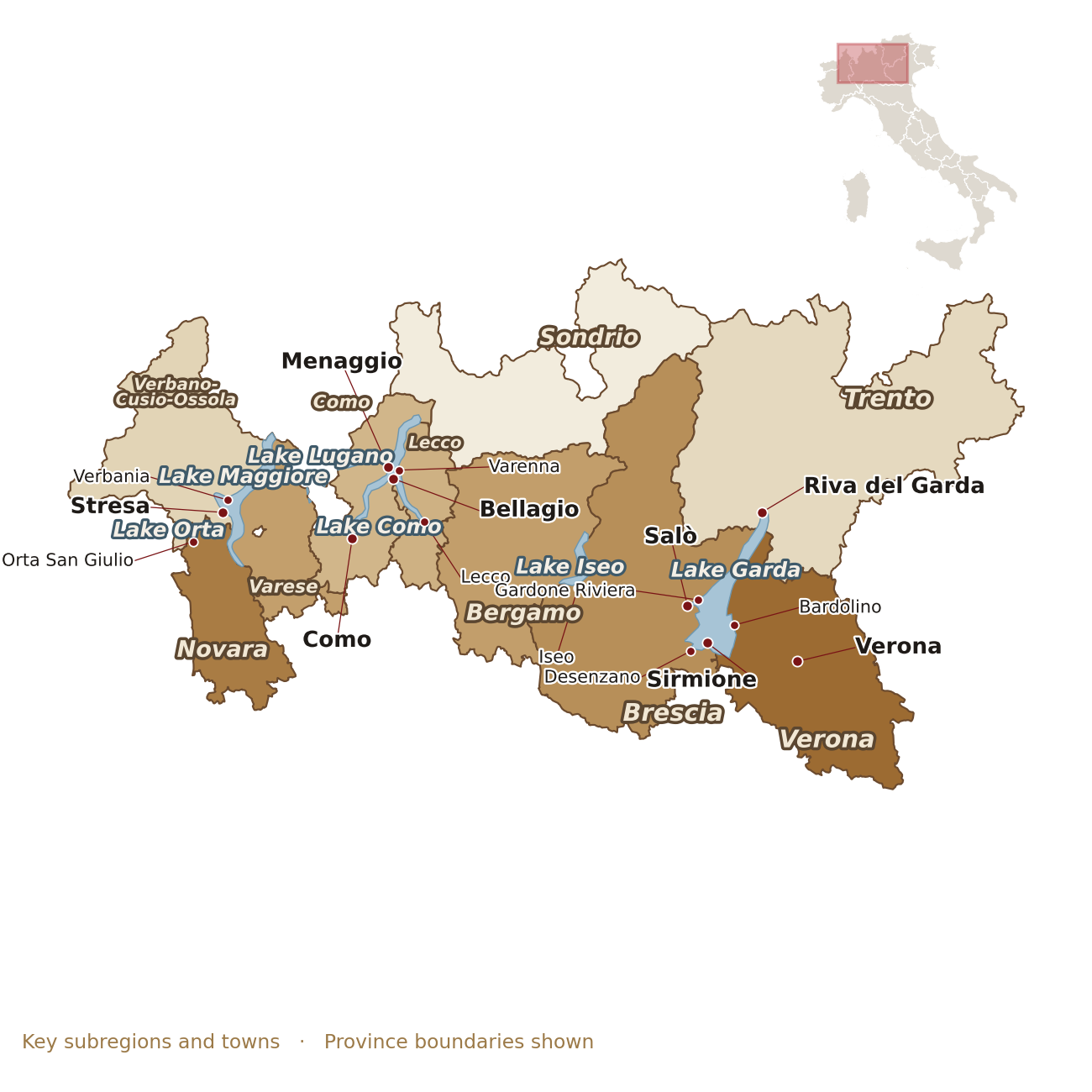Italian lakes map transparent