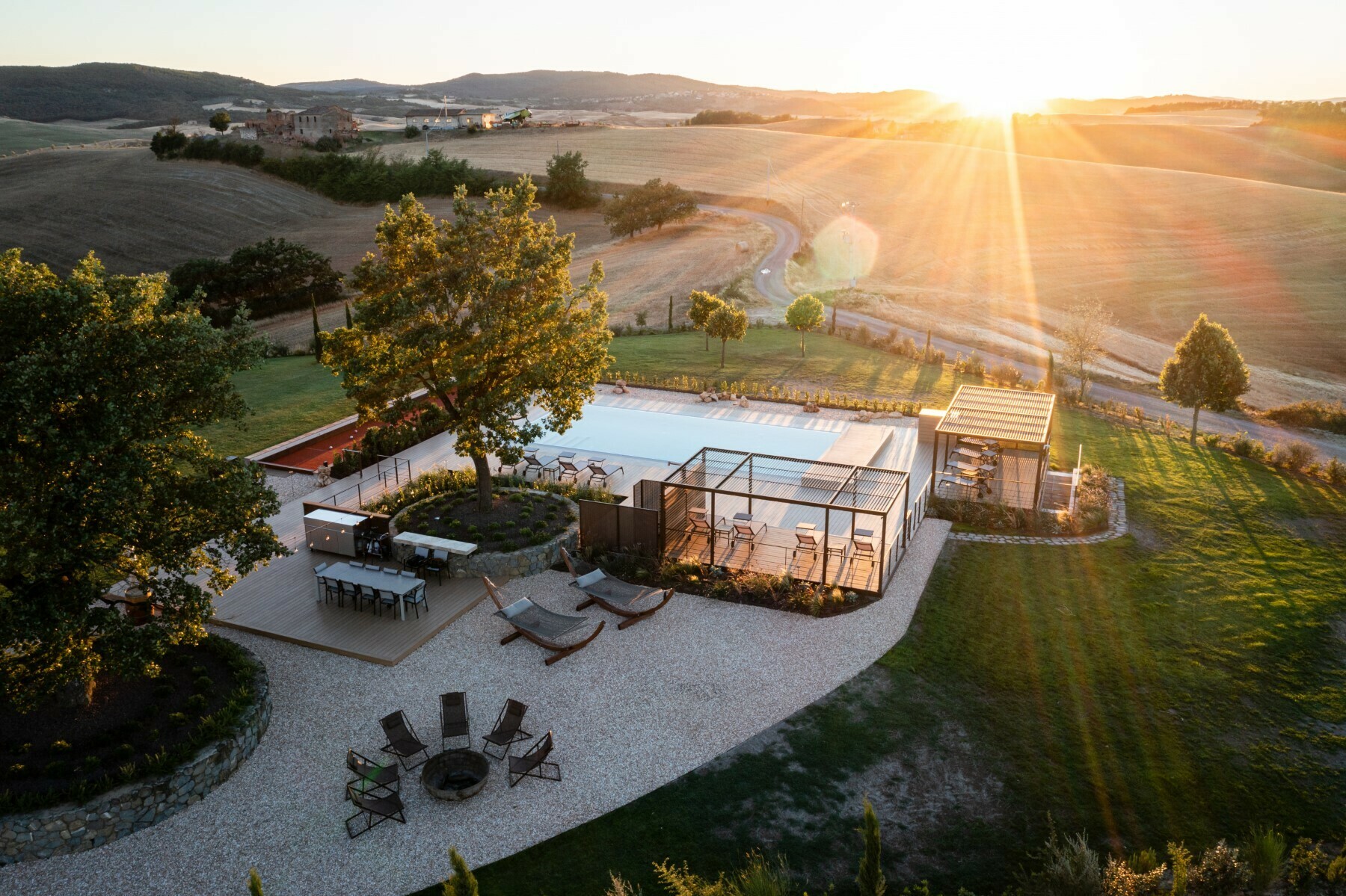Tuscany villa buonconvento aerial pool